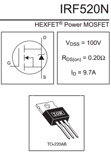 Power MOSFET IRF520NPBF Through Hole 9.7 A N Channel INFINEON TO-220AB 100 V 0.2 ohm 