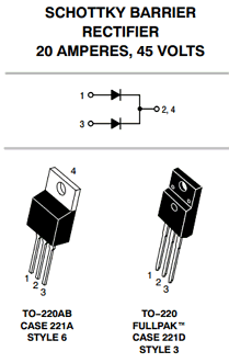 MBR2045CT - 45V, 20A, Diode, Schottky Barrier Rectifier ( Pinout )